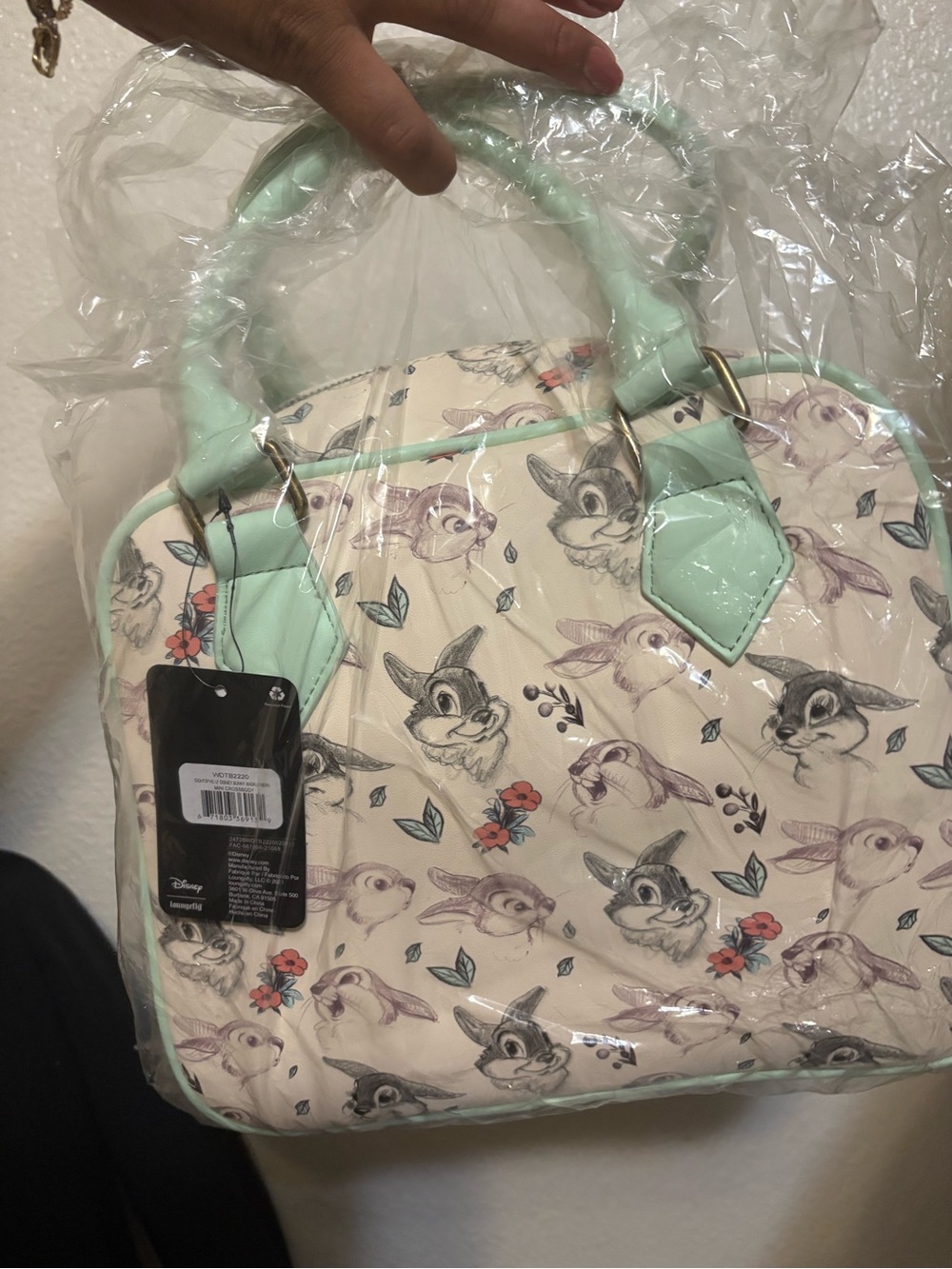 Loungefly Cream Thumper and Flowers Print Satchel with Mint Trim